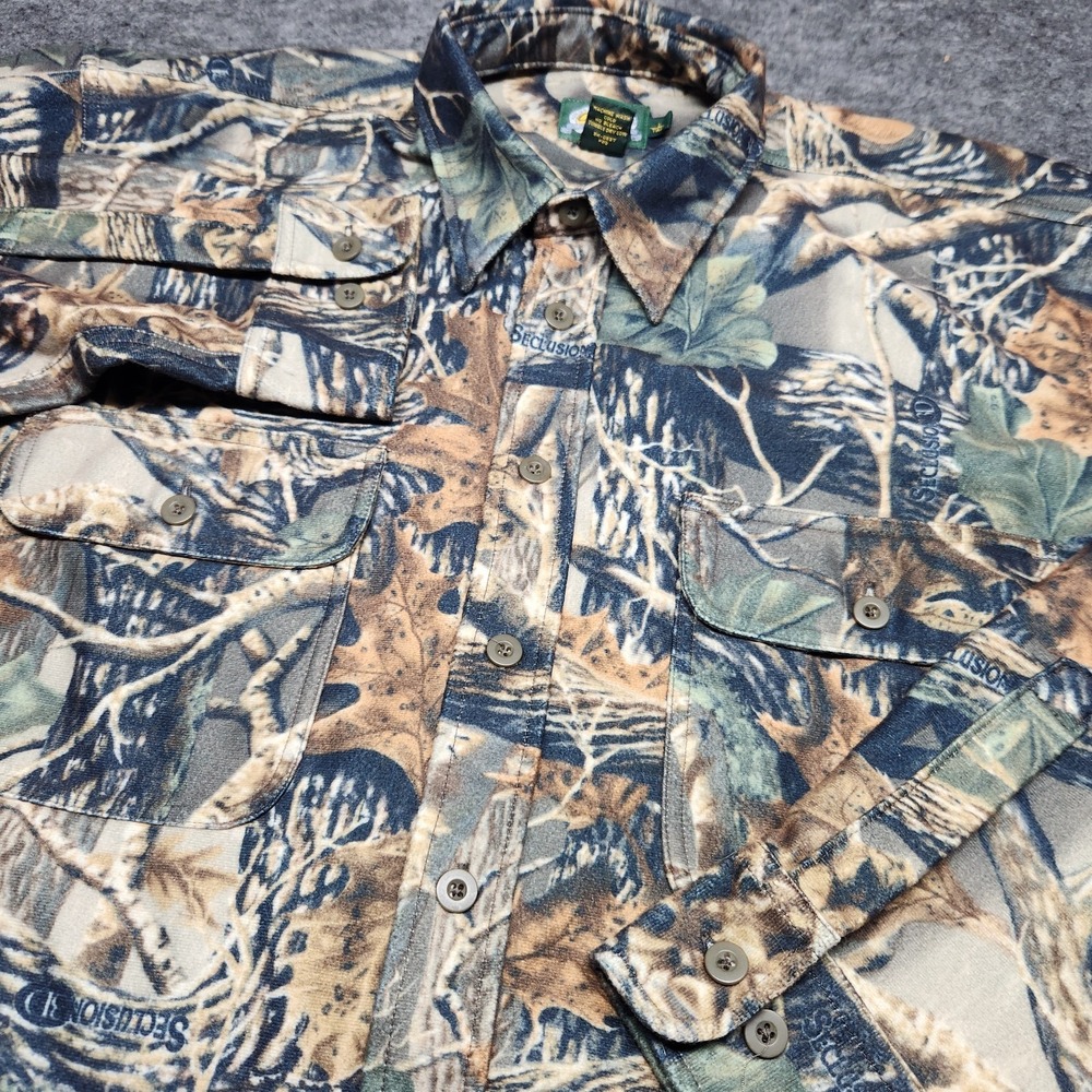 Cabelas Mens Seclusion 3D Camo Hunting Microtex Chamois Flannel Shirt Large Tall